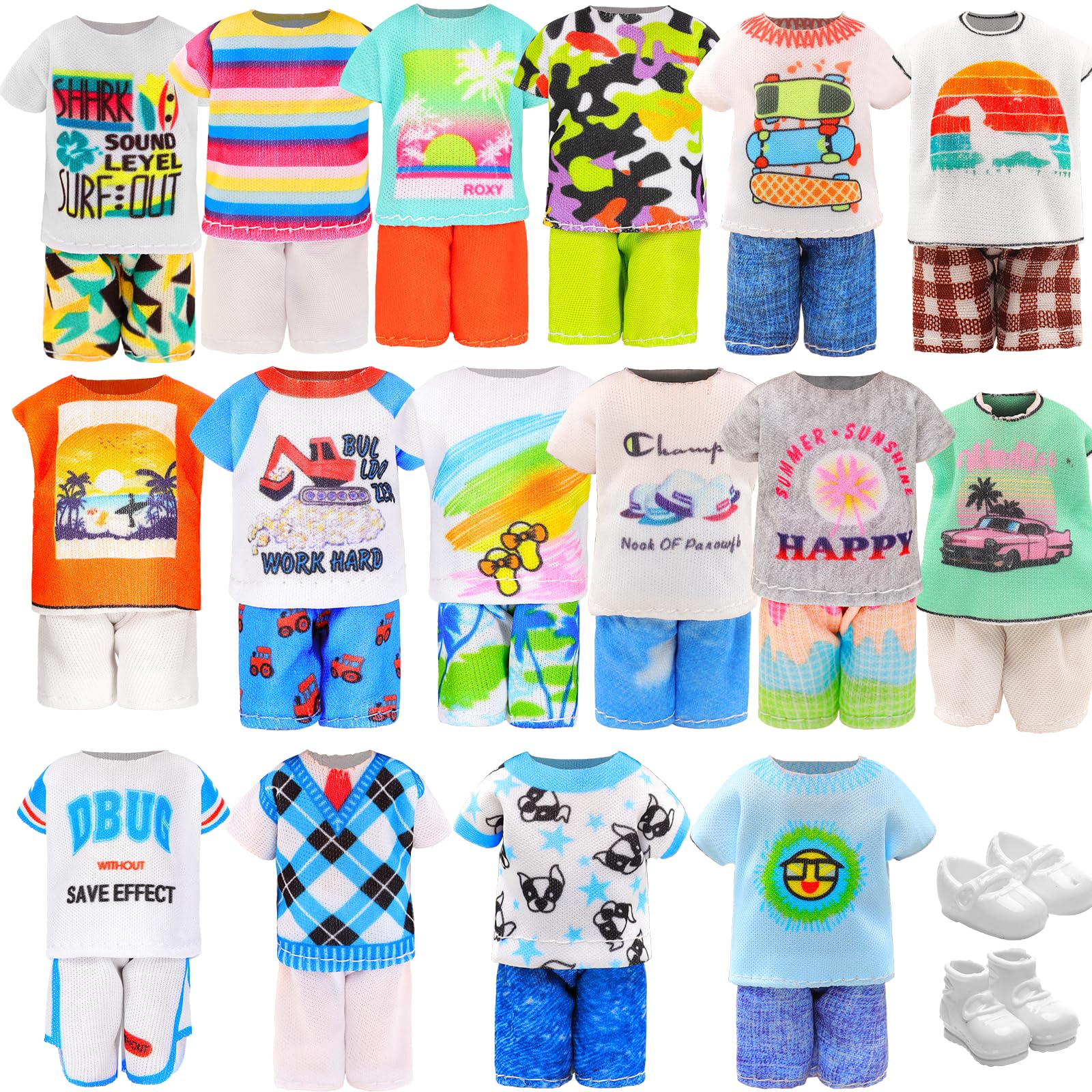 Miunana 22 PCS 5.3 Inch Boy Doll Clothes for 6 Inch Boy Doll Top and Pants Handmade Casual Wear 10 Sets Fashion Outfit for 4-6 Inch Mini Boy Doll Clothes and Accessories with 2 Pairs of Shoes