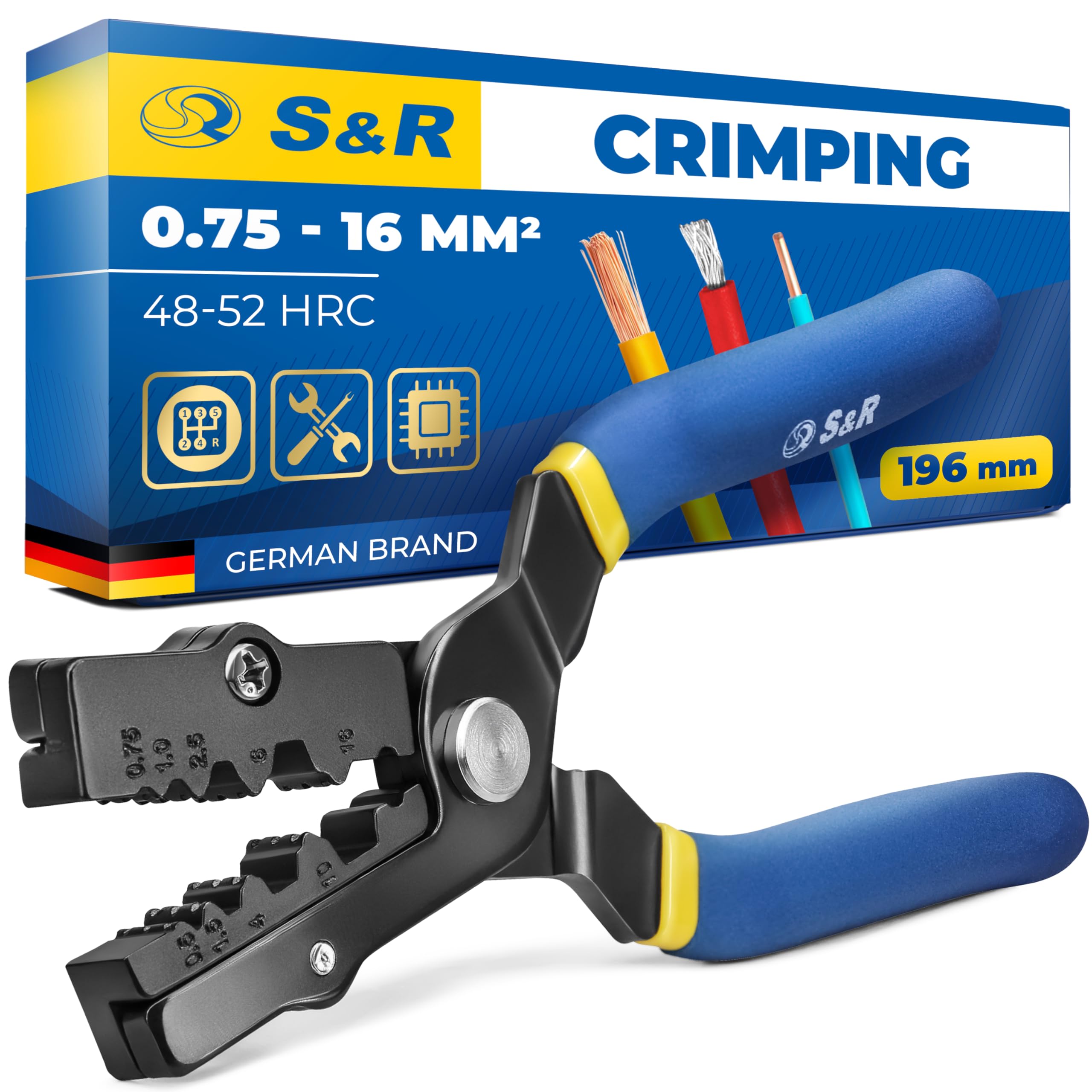 S&R Crimping Tool Terminal Crimping Pliers for Terminals Ferrules 0.75-16 mm² Crimper Manual Pressing Pliers 190 mm