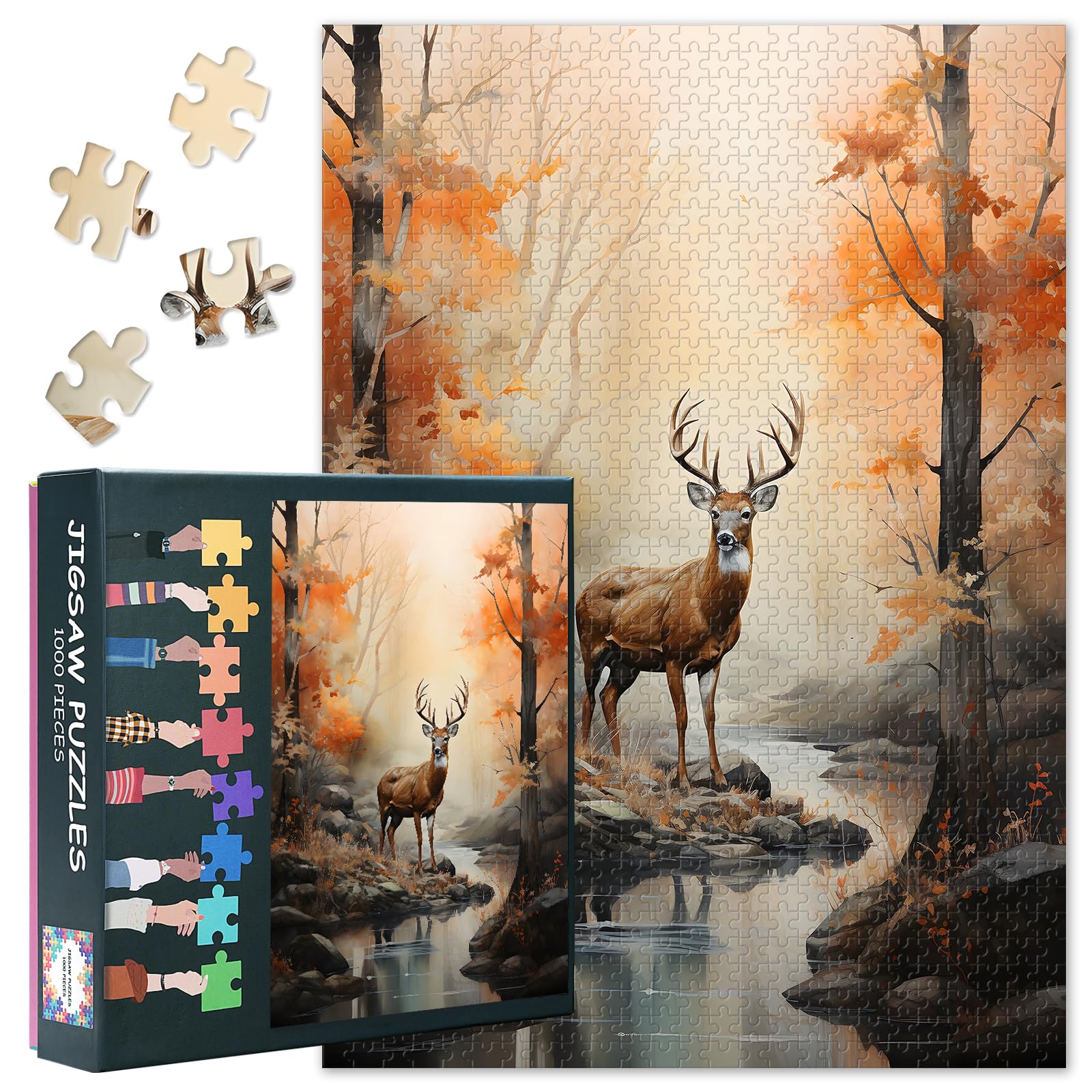 Deer Jigsaw Puzzles for Adults 1000 Piece - Challenging Puzzle Forest Landscape Art, 27.5x19.7 Inch Family Educational Game & Unique Living Room Decor Gift (Animals Series) โ image 1