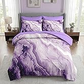 Pamnest Comforter Set Twin Size, Purple Marble Black Gold 5 Pcs Bedding for Kids and Adults, Blue Painting Pink Bed Sheet Sets with Fitted Sheet Pillowcase & Sham for Bedroom Bed Decor