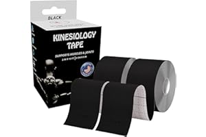 JLB Kinesiology Tape – 2 Rolls (16ft Each) – Strong Adhesion, Waterproof & Sweatproof – Latex-Free Sports Tape for Pain Relief, Muscle Support & Recovery – Physical Therapy & Athletic Tape (Black)