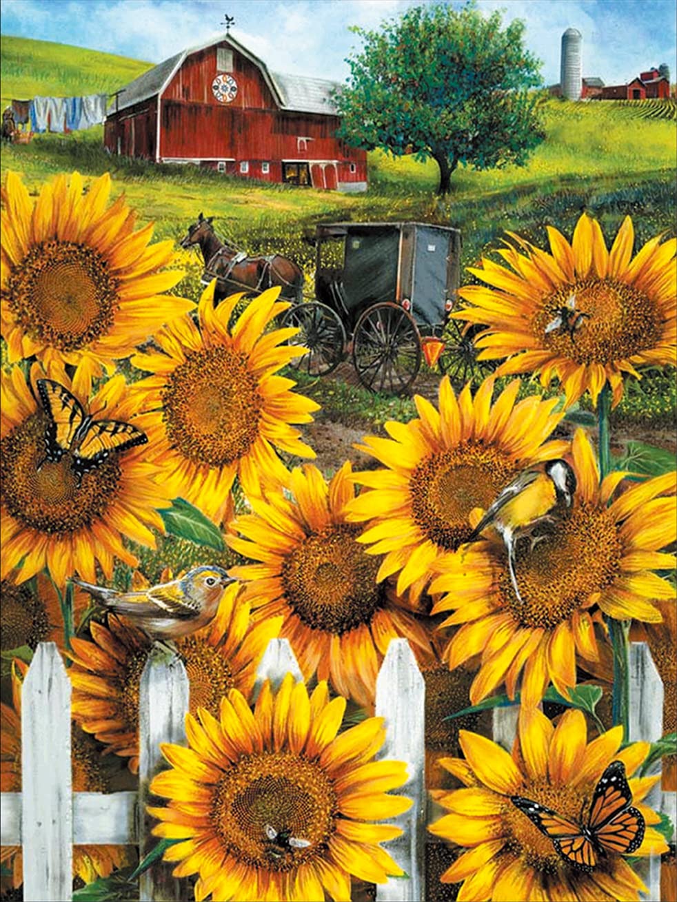 Cross Stitch Kits Stamped, OWN4B Beautiful Sunflowers Printed Pattern 11CT 14.2x18.1 inch DIY Embroidery Kit (Sunflowers)