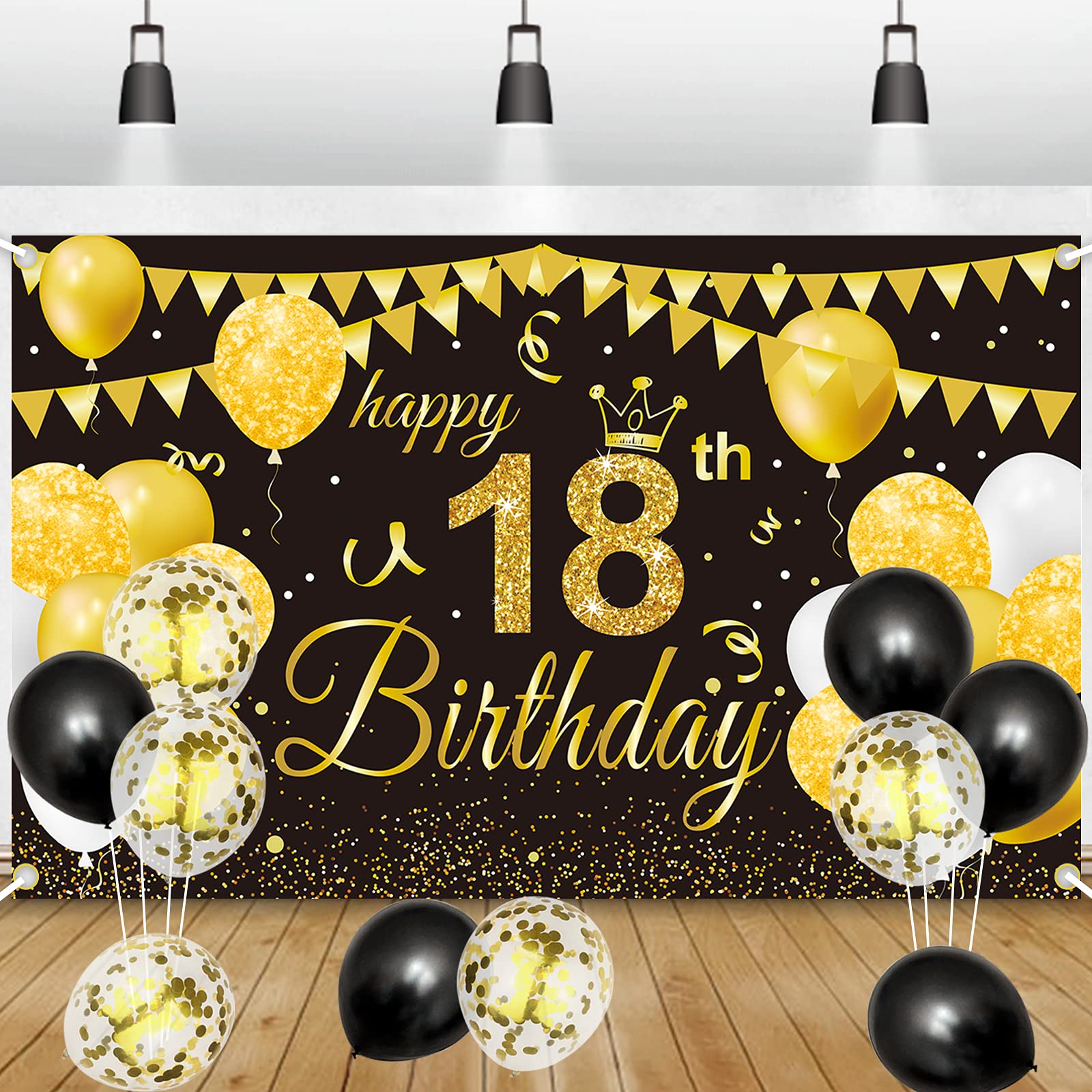 GRESATEK 18th Birthday Banner, Happy Decorations for Girls Boys Party, Anniversary Photo Booth Sign Poster Background