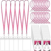 Marspark 100 Set Name Tag Lanyards with ID Holder Clear ID Name Badges Cruise Lanyards Bulk Clip Waterproof Plastic Card Holders for Adults Kids Business School Office Supplies (Pink)