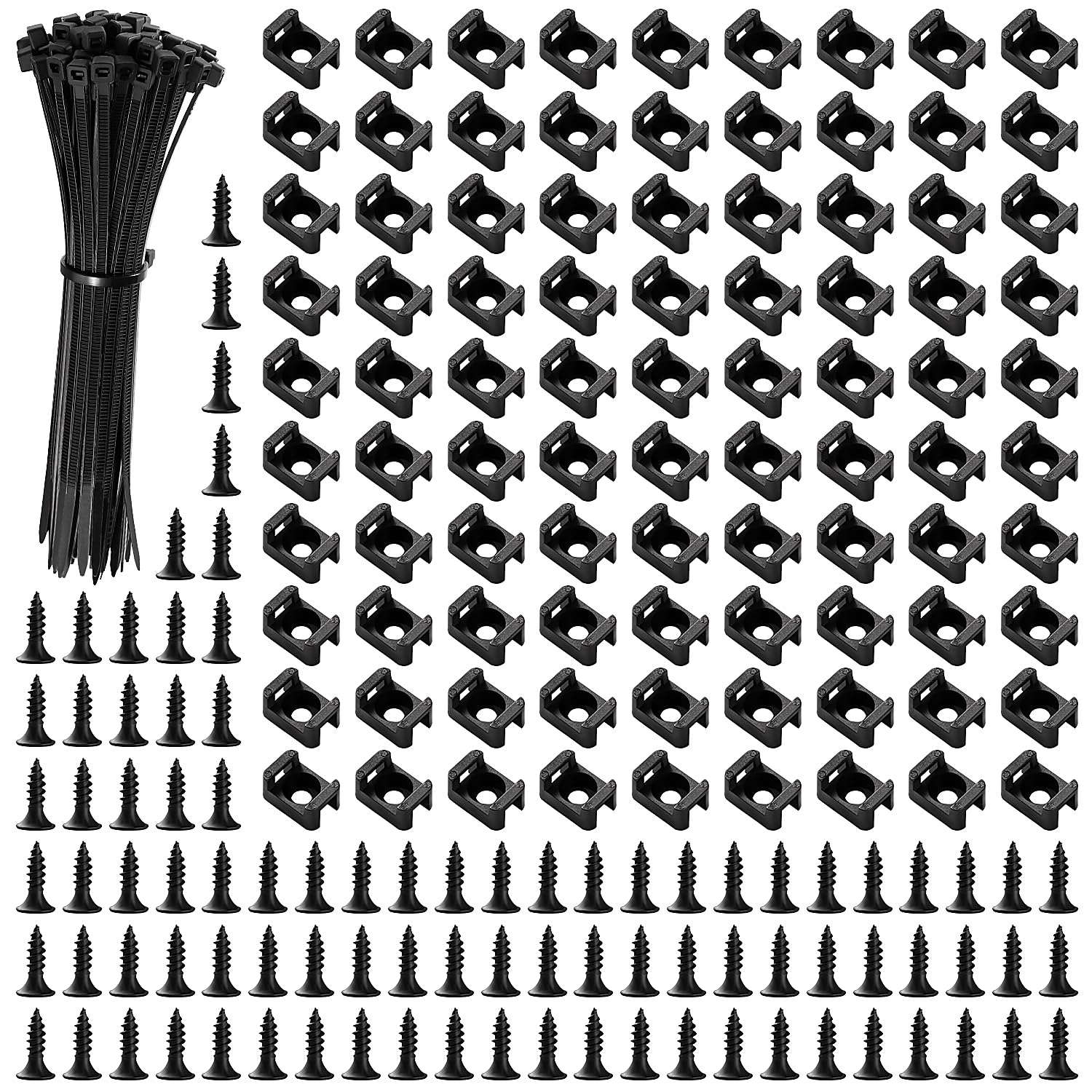 VooGenzek 90 Sets 14.6 * 9.9 mm Saddle Type Cable Tie Mount Bases, Saddle Type Mount Wire Holder, with M3.5 Screws and Cable Ties, for Wire and Cable Tidy, Black