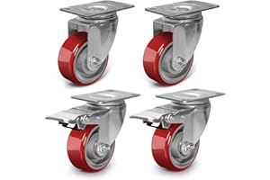 ZDNEY 3 Inch Heavy Duty Casters, Swivel Caster Wheels with Brake, Polyurethane on Steel Wheel- Casters Set of 4 with 1400 lb Capacity, Caster Wheels for Furniture Workbench Cart (2 Brake & 2 Swivel)