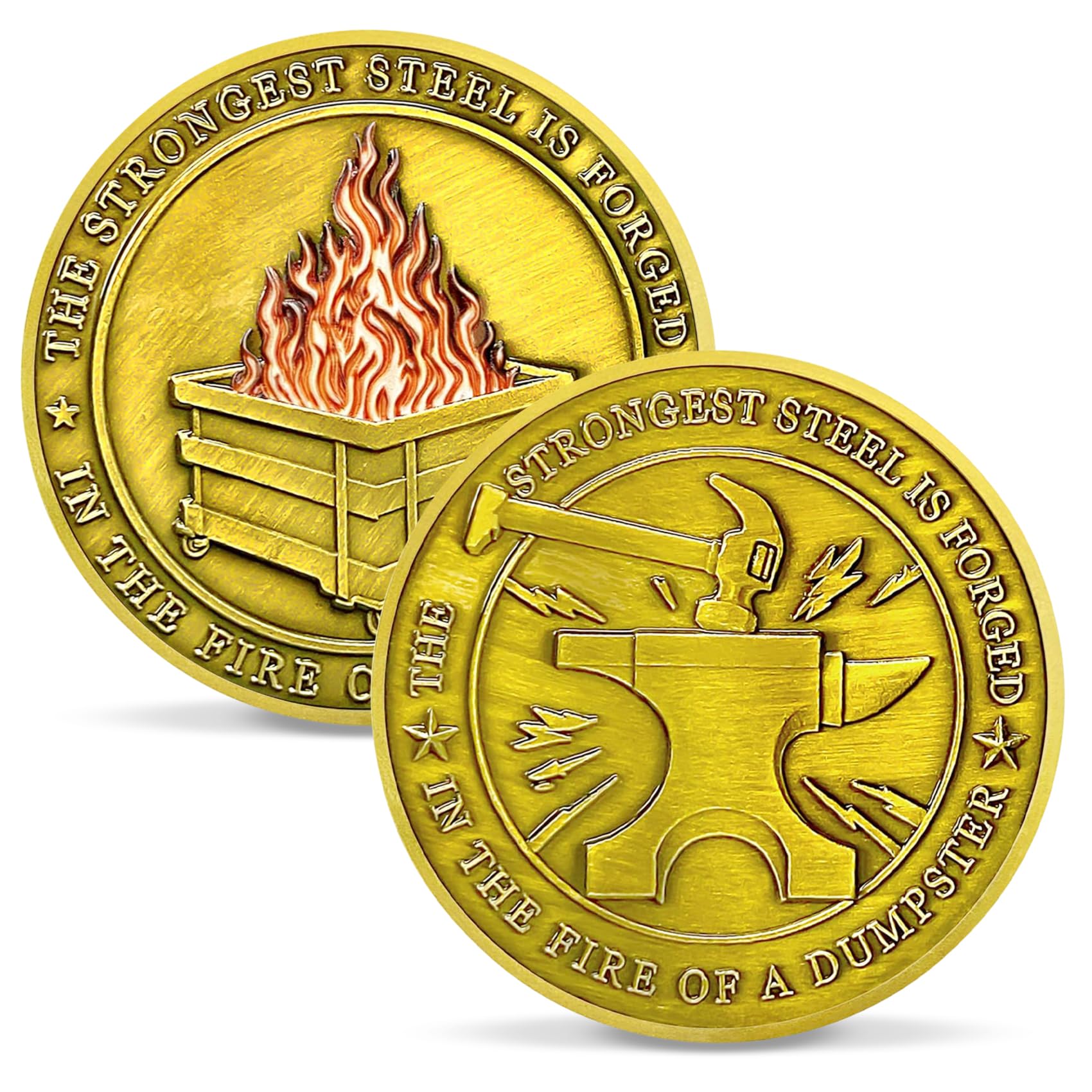 Antique Gold Dumpster Fire Coin Funny Dumpster Fire Desk Accessories Challenge Coin Novelty Coins Collectible Coins Pocket Token One Chip Challenge Medallion Gifts for Men Women