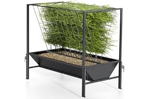 GOFEI Heavy Duty Hay Feeder for Goats – 45 Gallon Feeder with 24 Gallon Grain Tray for Horses, Calves, and Livestock – Durable Goat Feeder for Farm Use