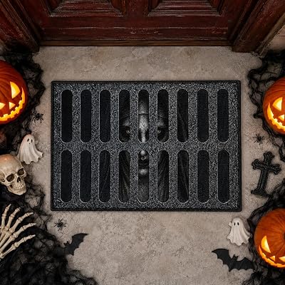 Halloween Fußmatte 60x40 cm, 3D Horror Türmatte Innen Außen (Grau-Nun)