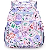 mibasies Kids Backpack for Girls: Girls Backpack 5-8 - Kindergarten Elementary School Bookbag for Girl - Flower Pinkish Blue