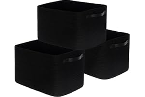 MINTWOOD Design 3-Pack Storage Baskets for Shelves, Decorative Baskets for Organizing, Woven Baskets for Storage, Book Basket Cube Bin Box, Pantry Closet, Shoe Organizer, Black / Black