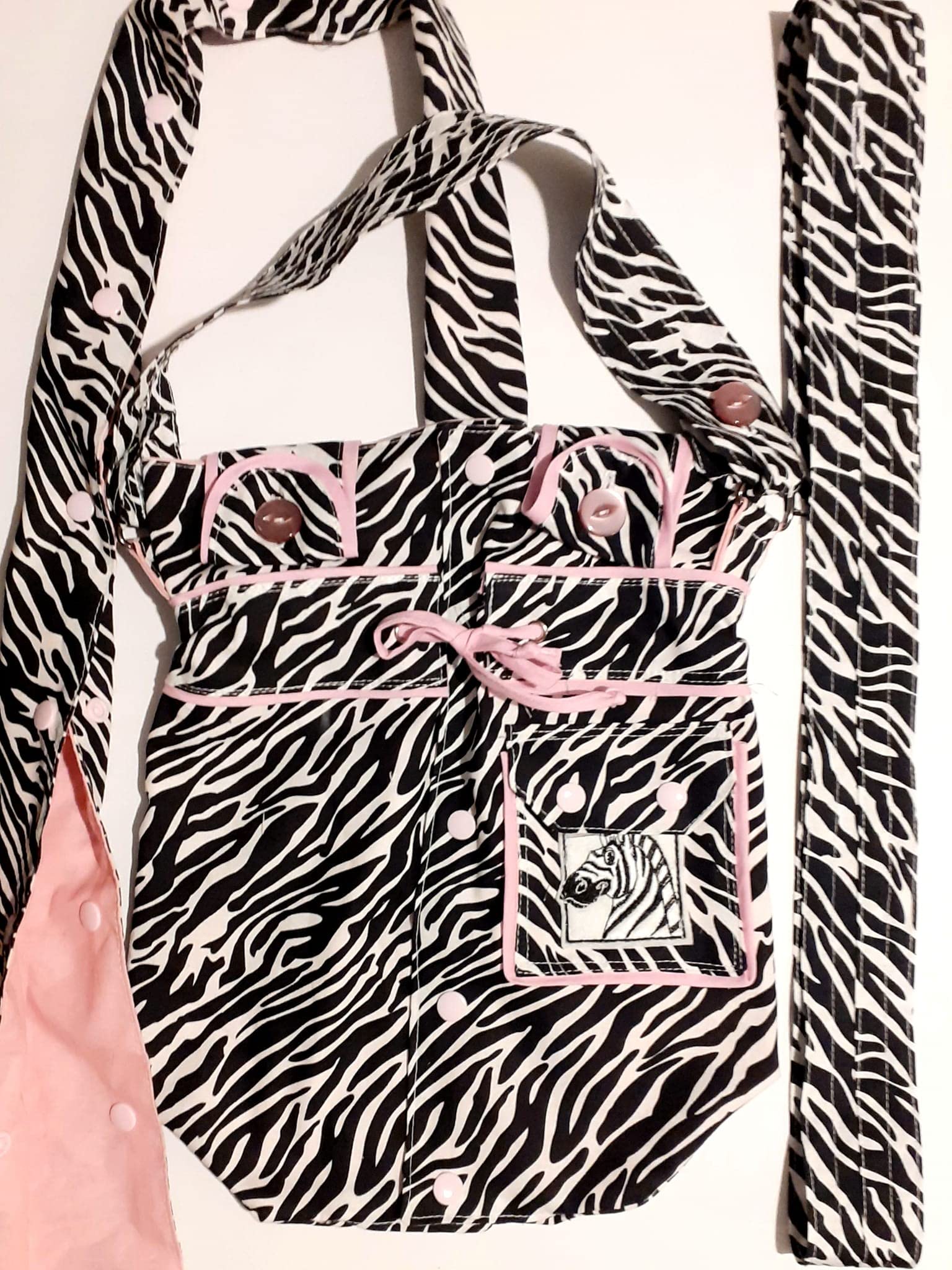 Zebra. Catheter Night Bag Holder with a Pocket, Tube Cover (1 Meter Long), Adjustable Handle + Over Shoulder Strap. Cover for a Catheter Night Bag. Ideal for a Wheelchair User.