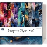 Desecraft 24 Sheets 12x12 Dark Marble Card Stock, Fancy Floral Patterned Scrapbook Paper, Double Sided Decorative Cardstock for Card Making, Junk Journal, Planner, Origami, Decoupage, DIY Crafts