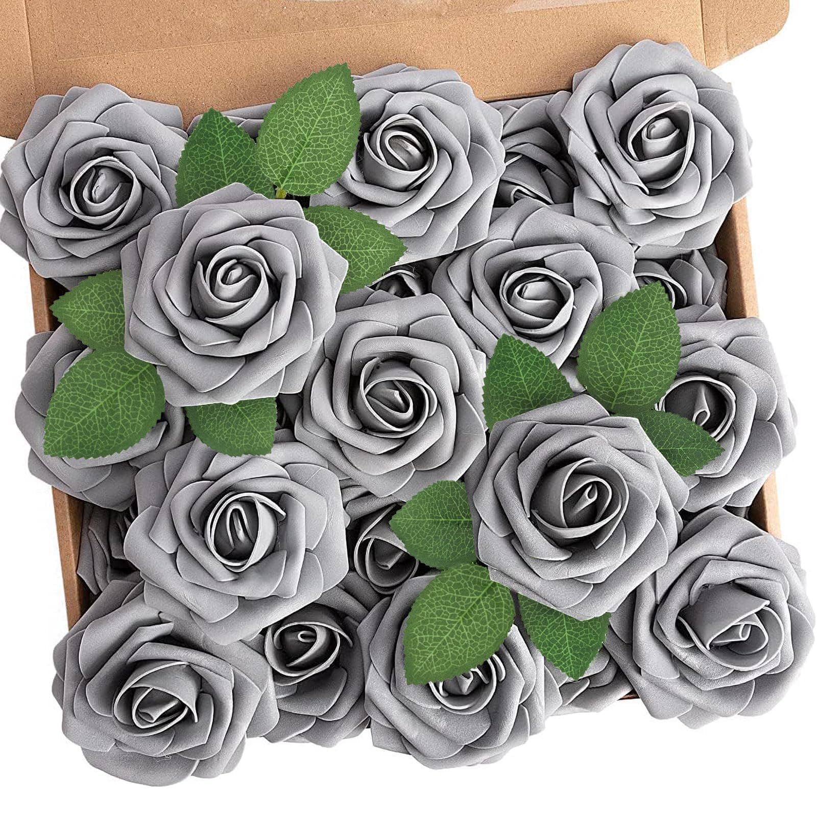 N&T NIETING Artificial Flowers Roses, 25pcs Real Touch Foam Roses DIY Flower for Wedding Bridal Bouquets Baby Shower Table Centerpieces Home Decorations