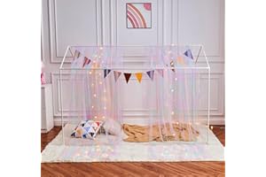 WANFASO Rainbow Tie-Dye Twin Bed Canopy for Girls, Sheer Canopy Bed Curtains with Lights, Princess Canopy Scarf for Girls Bed Room Decor (2 Panel)