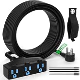 Outdoor Extension Cord 30 Ft with 3 Outlets, 12/3 SJTW 3 Prong Grounded Power Cord, 12 Gauge 12AWG Heavy Duty Power Cable, ETL Listed, 15 Amp 125 V 1875 W-Multiple Outlets for Indoor/Outdoor-Black