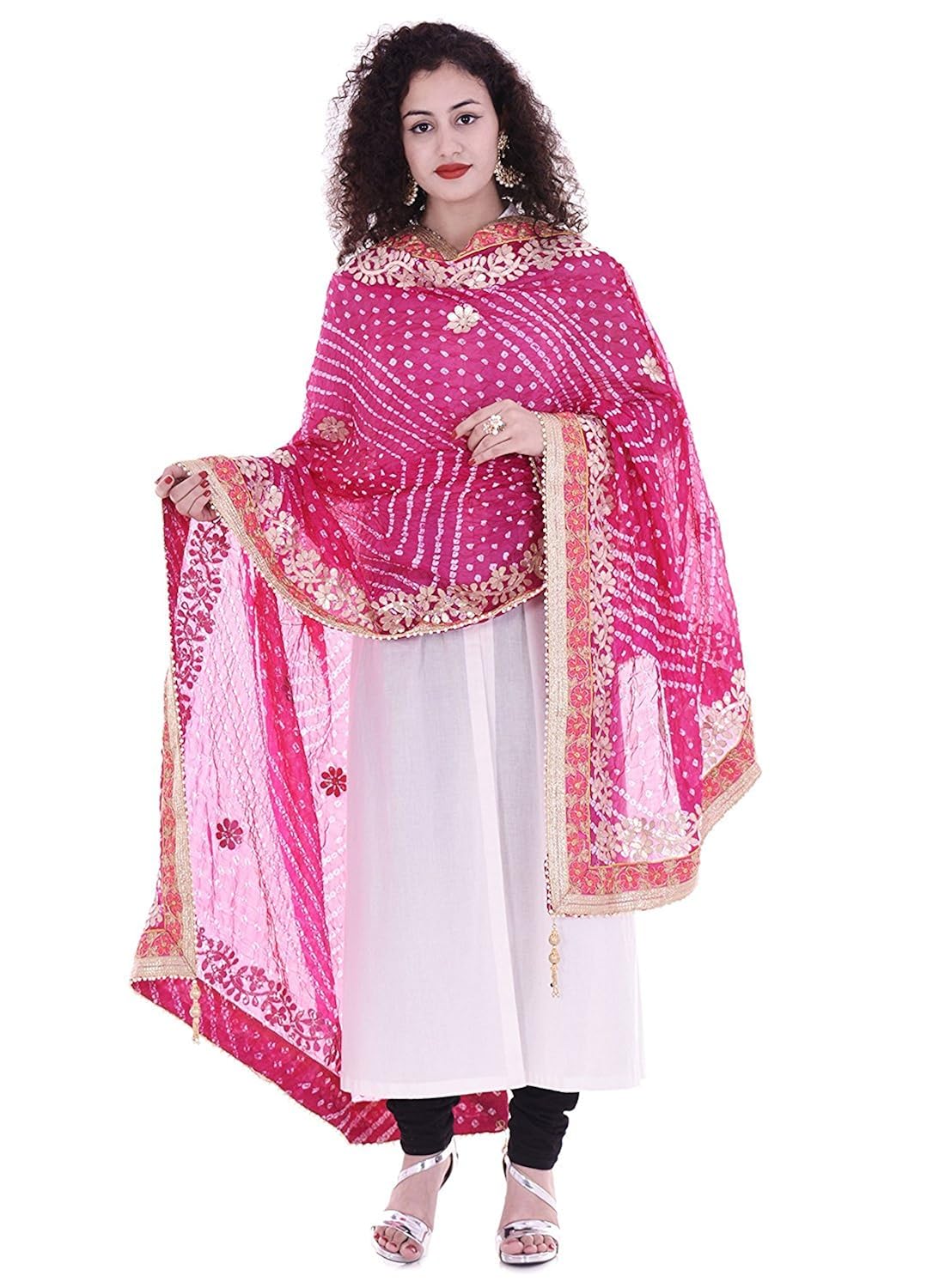 pink bandhani dupatta with full gotta patti work and border