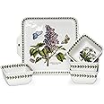 Portmeirion Botanic Garden 5-Piece Accent Bowls, Assorted Floral Motifs - 8" Handle Plate & 3.75" Square Bowls - Durable Porcelain Serving Bowls, Chip-Resistant - Lightweight Bowls for Everyday Use