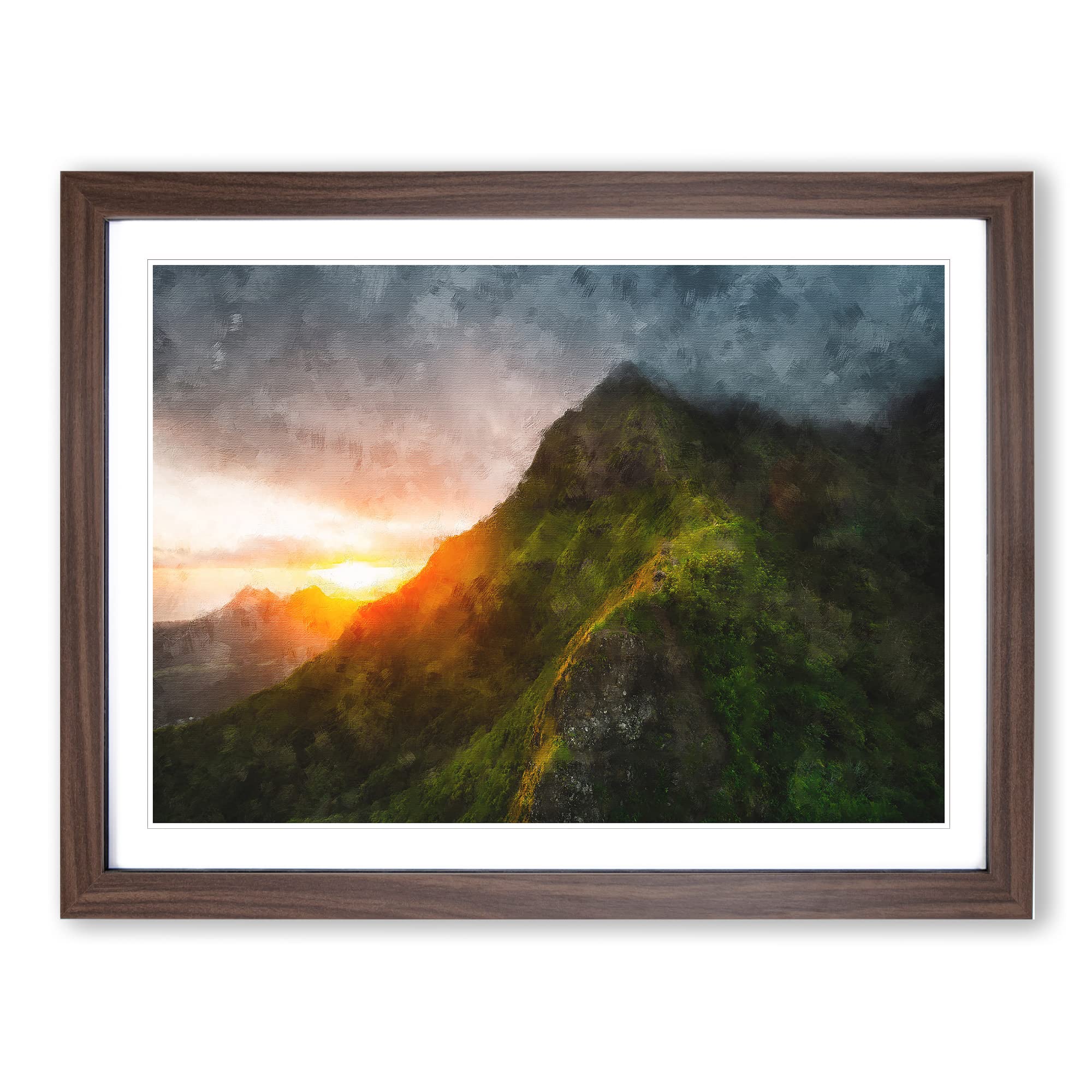 First Light In Hawaii Painting Modern Art Framed Wall Art Print, Ready to Hang Picture for Living Room Bedroom Home Office Décor, Walnut A4 (34 x 25 cm)