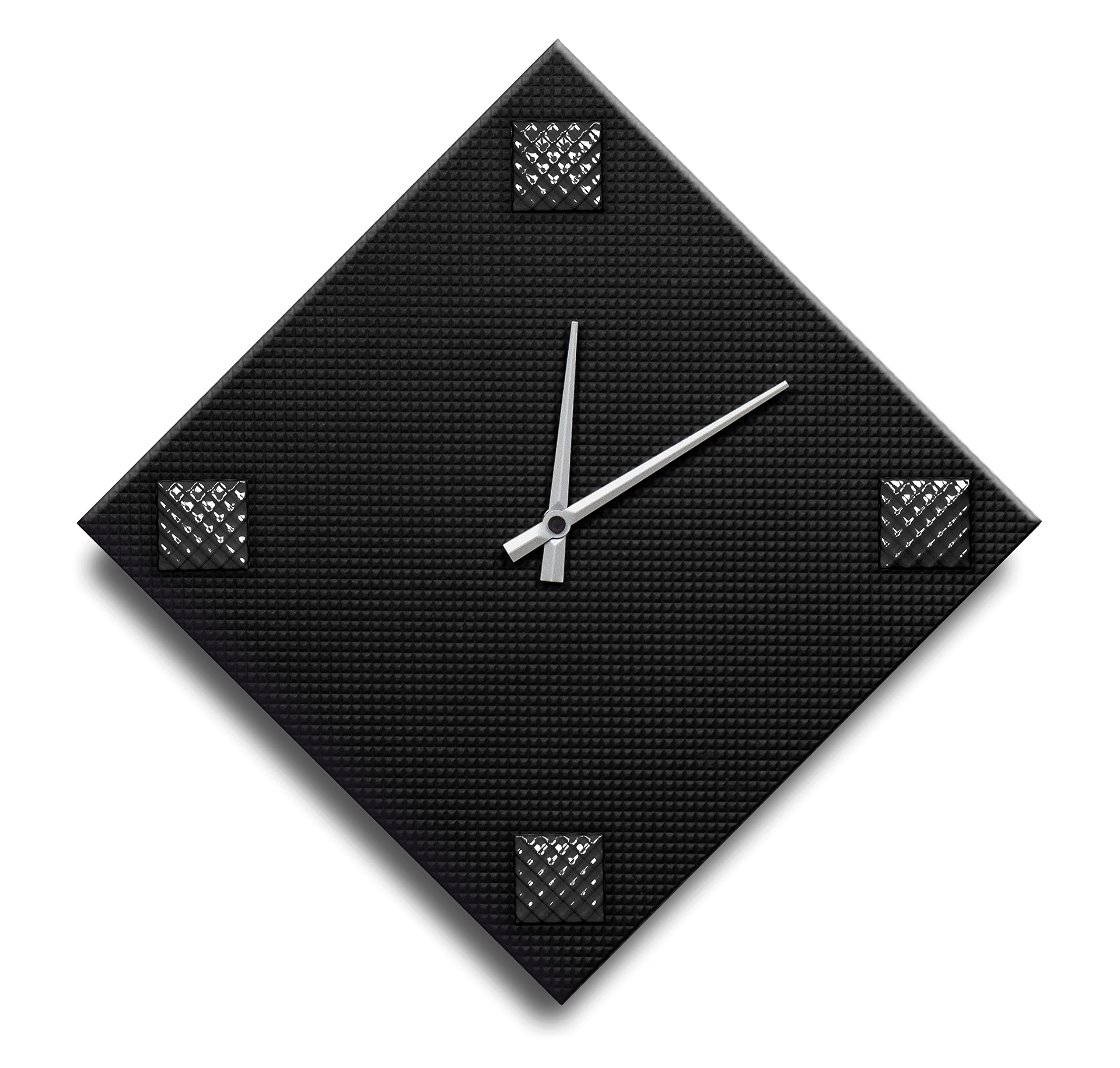 Mareli Wall Clock, Width 42x42, 4 mm Wooden dial Covered with Black Embossed Paper with 4 Studs Coloured Enamelled Metal, Lato rombo cm 30