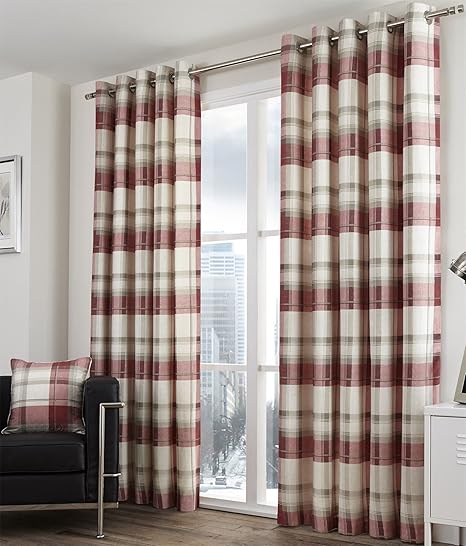 Bonnie Lined Eyelet Curtains 90 X 90 Tartan Check Bright Red