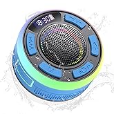 IPX7 Waterproof Shower Bluetooth Speaker, Portable Small Speaker with Suction Cup and Time Display, Loud Crystal Sound & Bass 10H Playtime 1100mAh, Wireless Shower Speakers for Pool, Beach Gift Blue