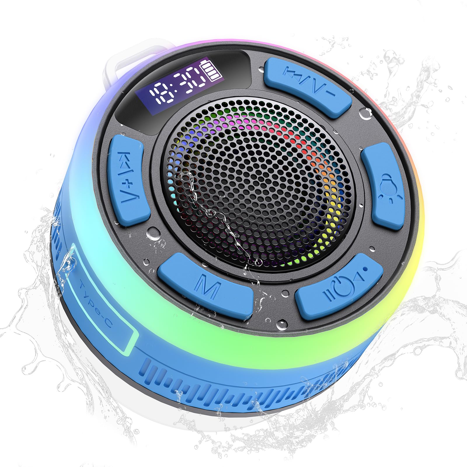 Photo 1 of IPX7 Waterproof Shower Bluetooth Speaker, Portable Small Speaker with Suction Cup and Time Display, Loud Crystal Sound & Bass 10H Playtime 1100mAh, Wireless Shower Speakers for Pool, Beach Gift Blue