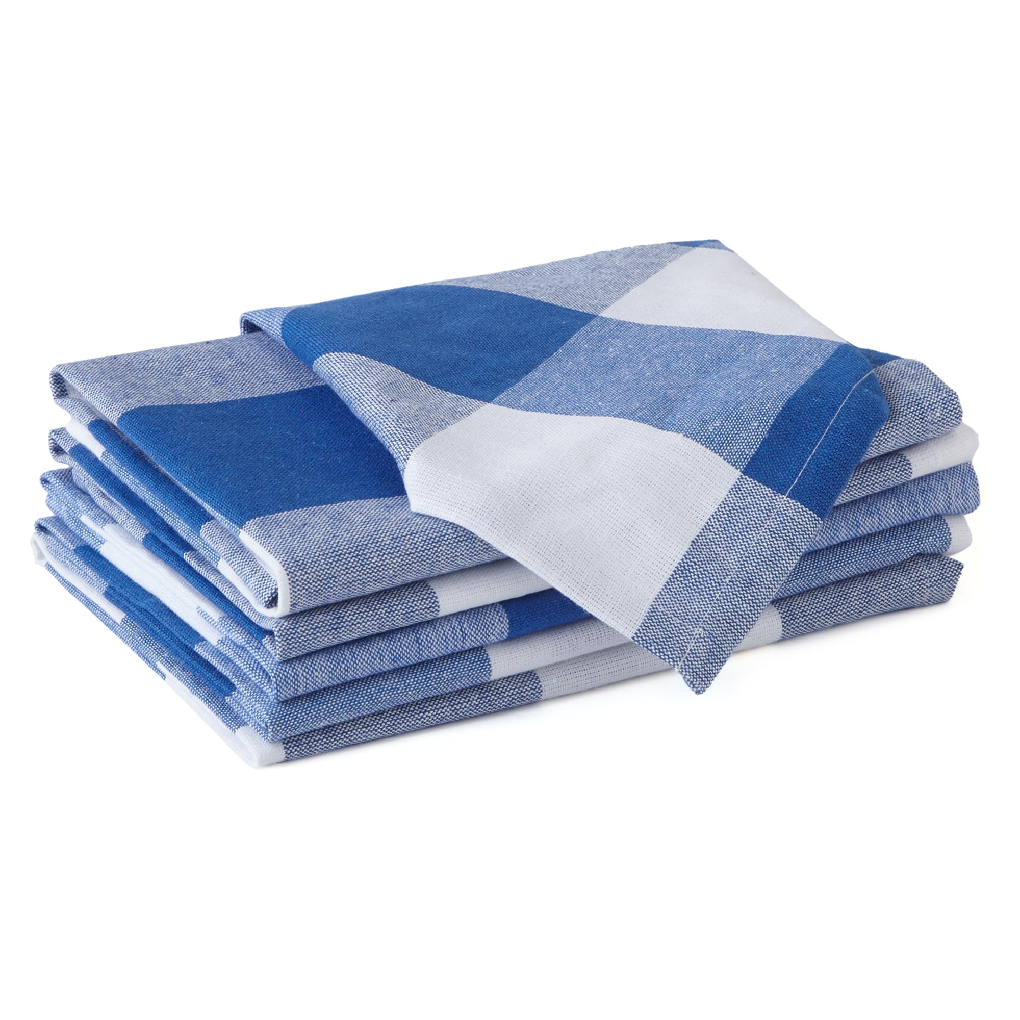Encasa XO Cotton Cloth Napkins Set of 6, 17"x17" | Washable & Reusable Dinner Napkins White & Buffalo Blue Checks Table Napkins for Farmhouse, Wedding, Holiday, Party & Everyday Dining