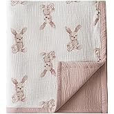 Little Jump 2 Layers Muslin Cotton Baby Blankets - Bunny Toddler Quilt Crib Blanket - Gender Neutral Crib Blanket for Baby Boys and Girls 47"x 47" (Bunny)