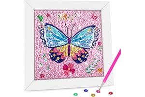 AGGKKY Diamond Art Kits for Kids with Wooden Frame DIY Arts and Crafts for Kids Ages 8-12 Easy Gem Art Kits for Kids & Adult Beginners Home Wall Decor (Pink Butterfly)