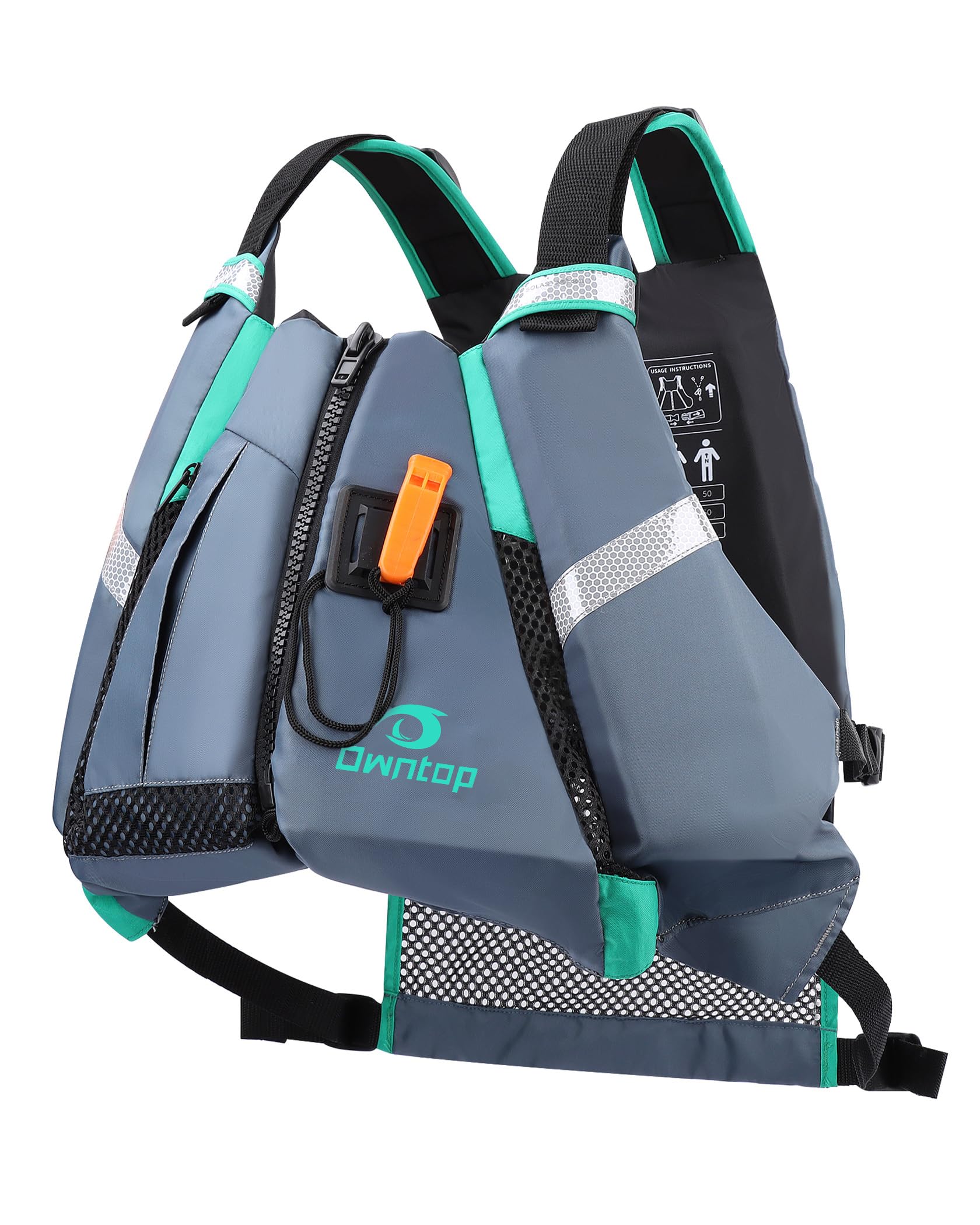 Owntop Swim Vest for Adult, Paddle Sports Swim Jackets with Adjustable Safety Strap, Premium Buoyancy Men Women Float Swim Vests for Kayaking Surfing Boating (Gray, XL/XXL)