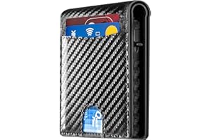 QLD 2025 Wallet for Men - RFID Blocking [Functional & Practical] Bifold Slim Minimalist Credit Card Holder Pop Up Wallet Metal Case with Cash Slot, Front Pocket with ID Window, Gift Boxed (Carbon Fiber)