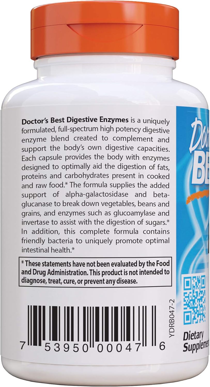 Doctor's Best Digestive Enzymes, Non-GMO, Vegetarian, Gluten Free, 90 Veggie Caps: Health & Personal Care