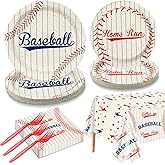 Baseball Party Supplies for 20 Guests - Home Run Plates, Napkins, Forks, Batter Up Tablecloth for Kids Boys Sports Theme Birthday Decorations, Event Game Day Party Decor