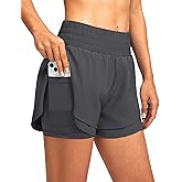 Soothfeel Women's 2 in 1 Running Shorts High Waisted Athletic Shorts Exercise Gym Workout Shorts for Women with Pockets