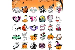 GORVALIN Punk Cute Halloween Acrylic Brooch Pins Set - 30PCS Pumpkin Skull Ghost Cat Decorative Pins for Backpacks, Clothes, Bags, Hats - DIY Halloween Accessories