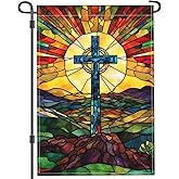 Cuiliqun Jesus Christ Cross Religious Stained Glass Style Garden Flags for Outside 12x18 Inch Double Sided Easter Jesus Religious Garden Flag Yard Sign Garden Decorations