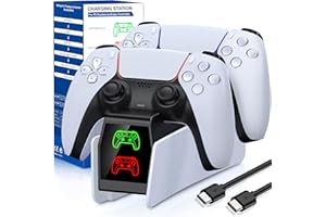 GAMSINGY PS5 Controller Charging Station, Fast Charging Dock Compatible with PlayStation 5 Edge & Dual Controller, PS5 Accessories Charging Dock Stand with LED Indicators & Charging Cable