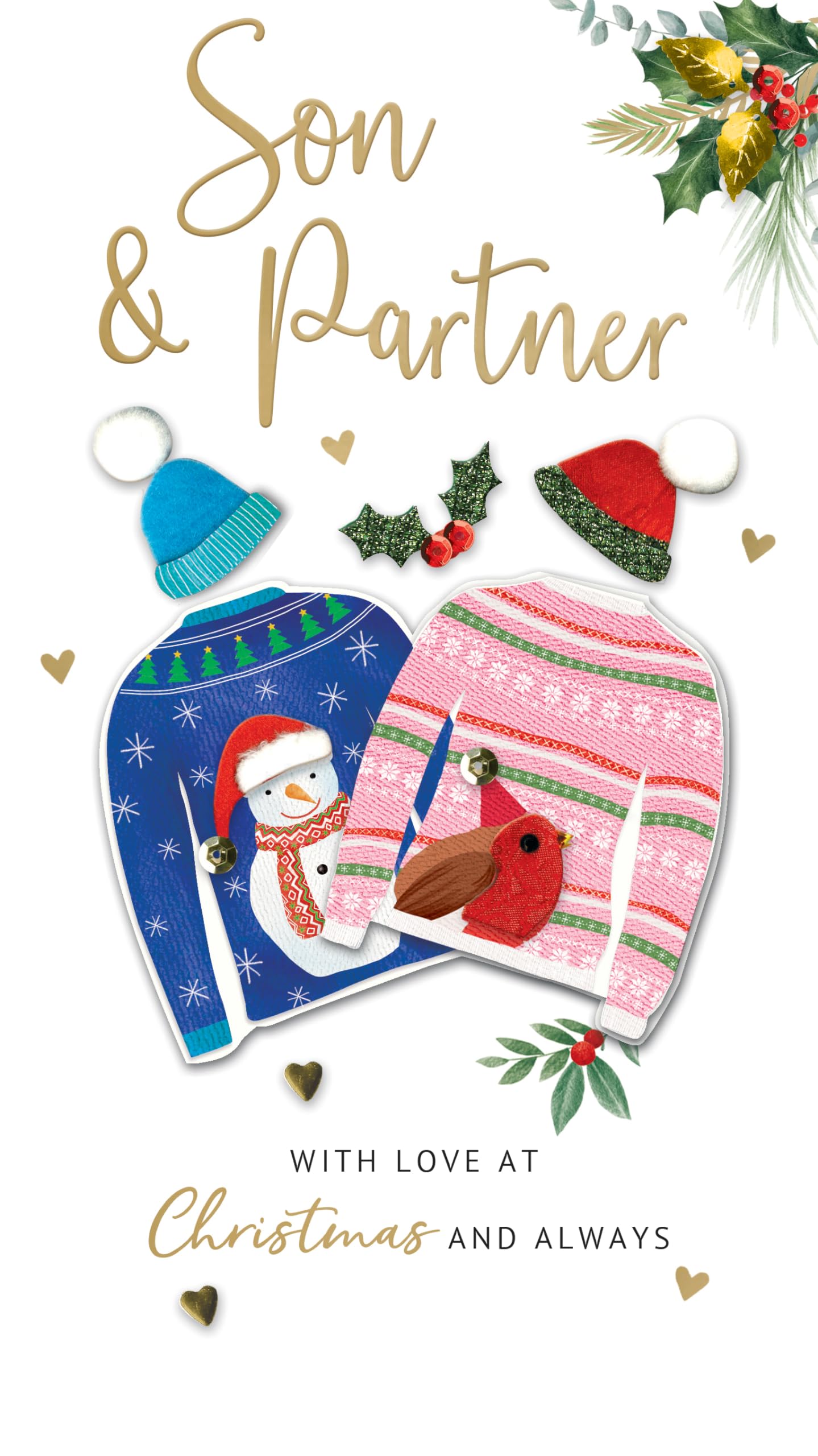 Son & His Partner Embellished Christmas Card Hand-Finished Champagne Cards XCDC431