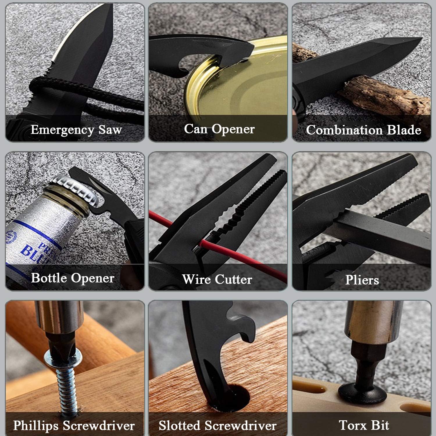 RoverTac Pocket Knife Folding Multitool Knife for Camping Fishing Hiking Outdoor Multi Tool with Pliers Screwdrivers Bottle Opener Safety Lock Durable Sheath Unique Gifts for men women - - 