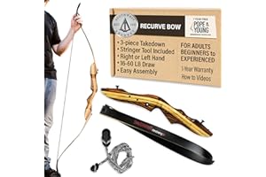 Southwest Archery Tigershark Takedown Recurve Bow – Standard & PRO Versions – 62" Hunting Bow – Left & Right Handed – Draw Weights in 16lb-60lb – USA Based Company – Includes Stringer Tool