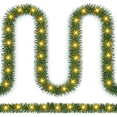 Yuxung 2 Pcs Total 100 ft Christmas Garland Artificial Greenery Garland Bright 300 LED Lights 3.5 Inches Wide Pine Soft Christmas Decorations for Tree Stair Indoor Outdoor Fireplaces (Yellow)