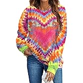 JINTING Valentine Sweatshirts for Women - Tie Dye Heart Valentine's Days Shirt Love Vibes Long Sleeve Pullover Tops