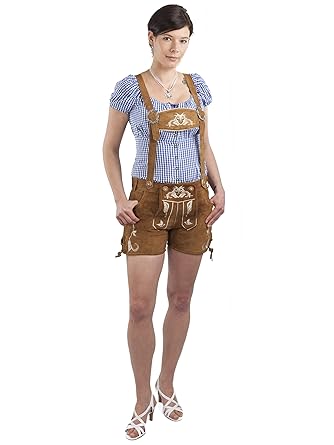 Damen Trachten Lederhose Emma kurz braun oder pink - Trachtenlederhose Hotpants Lederhose Ink. Hosenträger