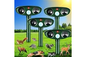 LYCXBFJIA 4 Pack Solar Ultrasonic Animal Repellent Outdoor Sonic Fortress Pro Deer Repellent Devices Cat Raccoon Squirrel Skunk Dog Rabbit Deterrent Waterproof Animal Repeller Motion Detection for Yard Farm