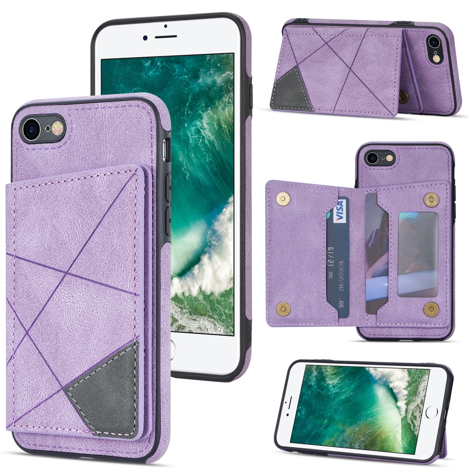 UEEBAI Wallet Case for iPhone 7/8/SE 2022 5G/SE 2020, Slim PU Leather Case with Card Slots Kickstand Magnetic Clasp Durable Shockproof Flip Folio Cover for iPhone SE3/SE2 - Purple
