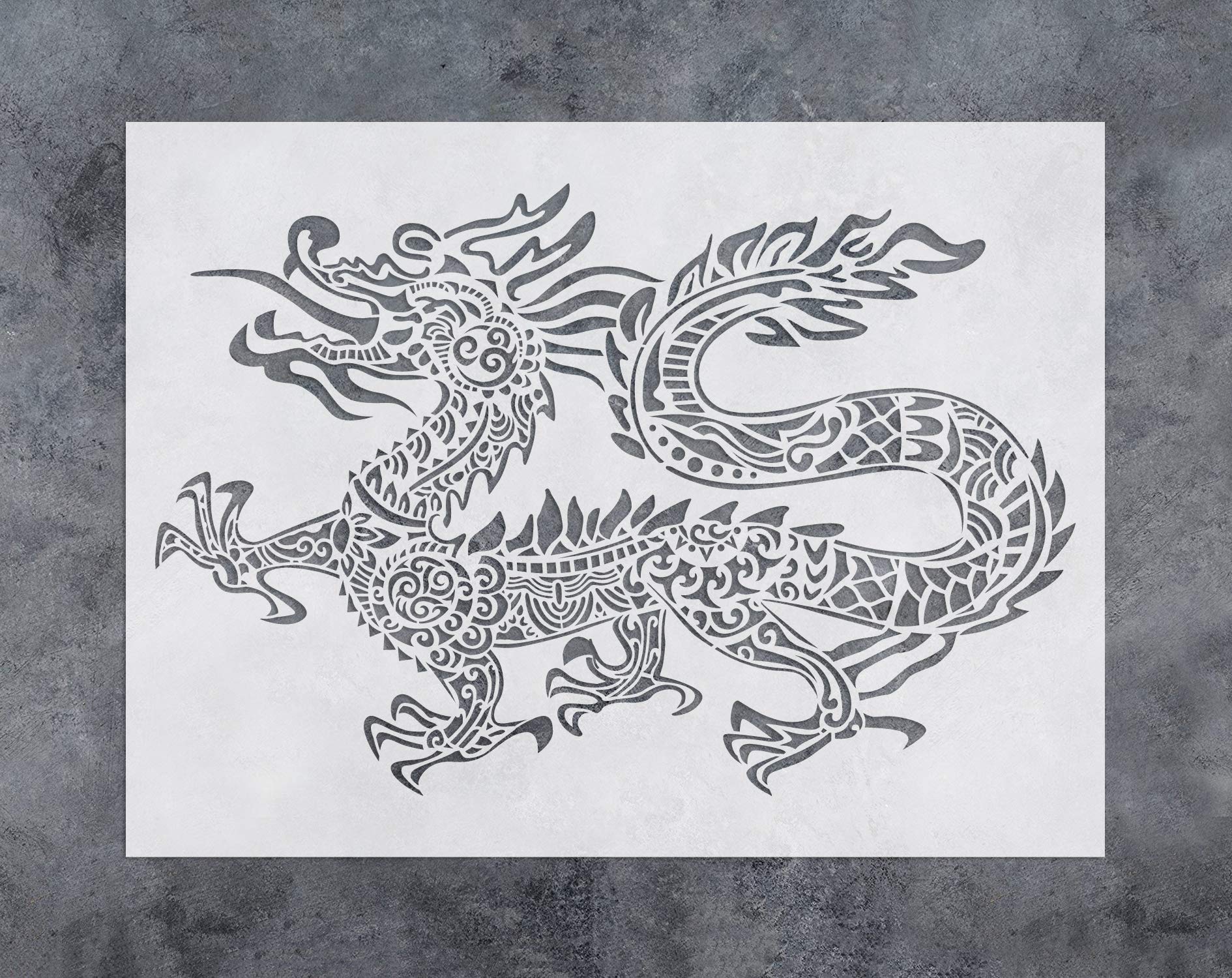 GSS Designs Dragon Wall Decor Stencil - Chinese Asian Oriental Dragon Stencil (12x16 Inch) for Painting - Wall Furniture Fabric Wood Stencils -Reusable Template for Wall Decals (SL-038)