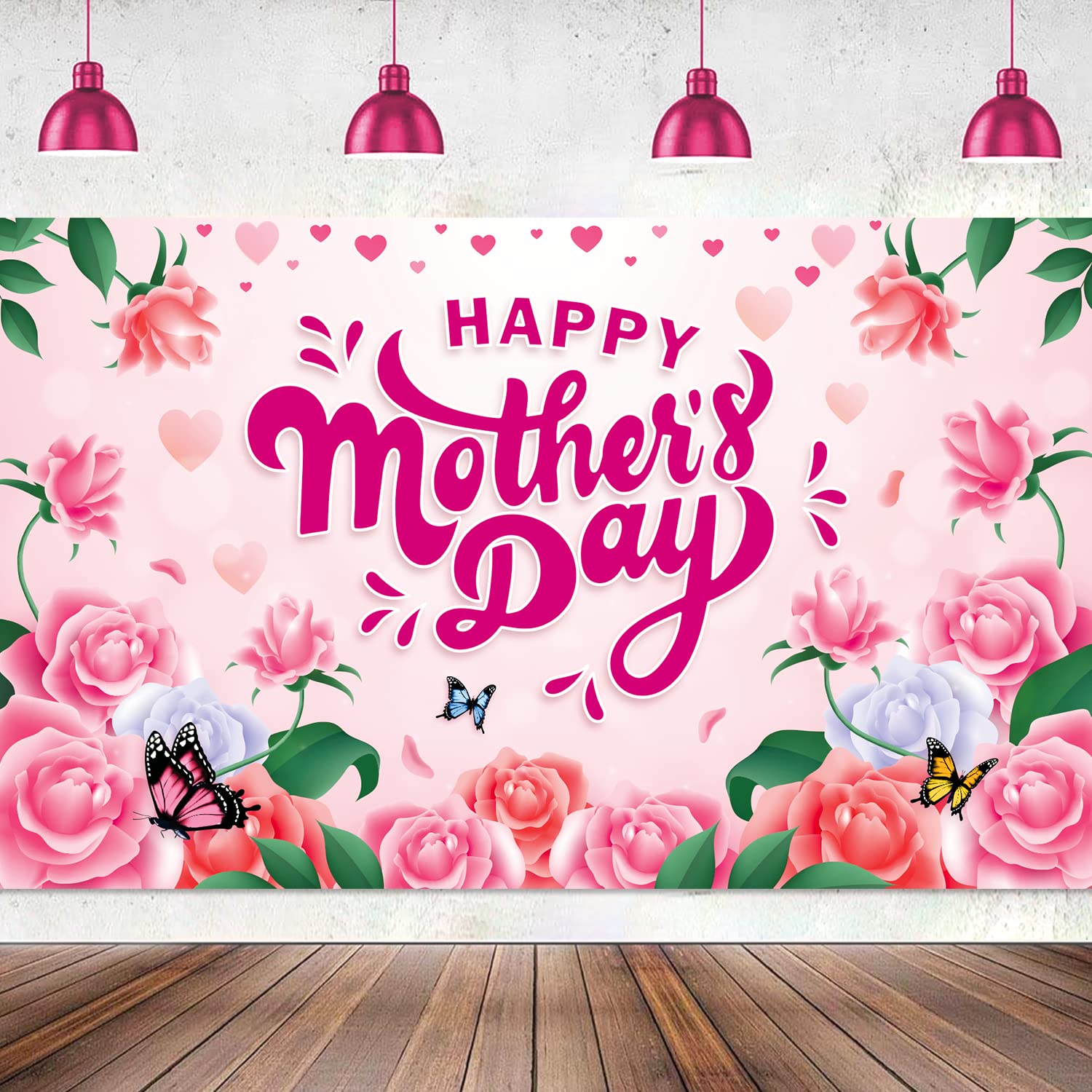 Photo 1 of LARRAZABAL Happy Mother's Day Backdrop, Mother's Day Banner Photo Backdrop Decorations for Pink Carnation Flowers Photography, Party Decor for Photography Studio Props