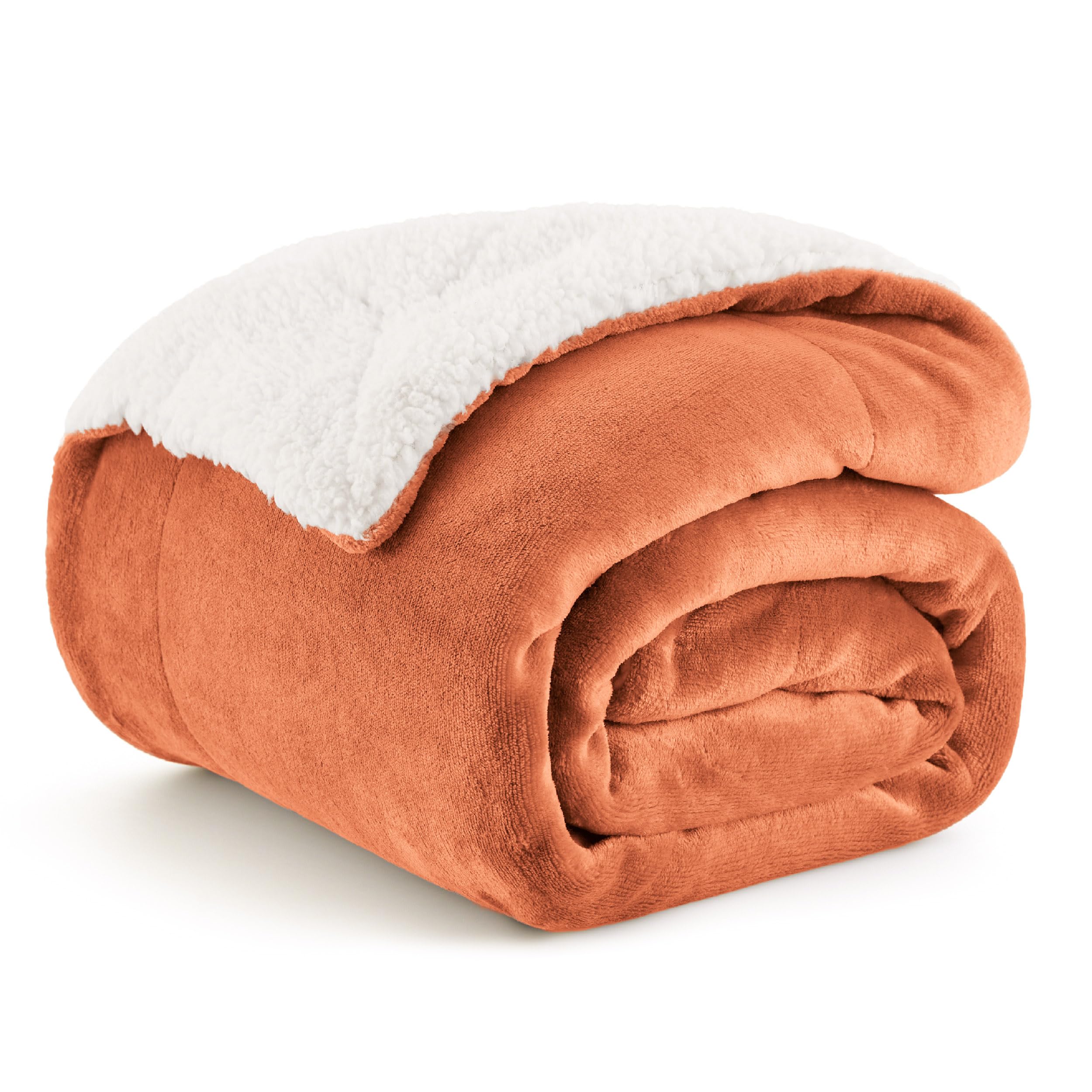 Bedsure Sherpa Fleece Throw Blanket - Thick and Warm, Fluffy Microfiber & Solid Soft Blankets for Bed and Couch Throw/Single Size, Mango, 130x150cm