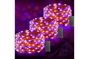 KNONEW 3 Pack Orange Purple Halloween Fairy Lights Battery Operated, Total 60 FT 180 LED Halloween Lights for Bedroom Party Halloween Haunted Decorations